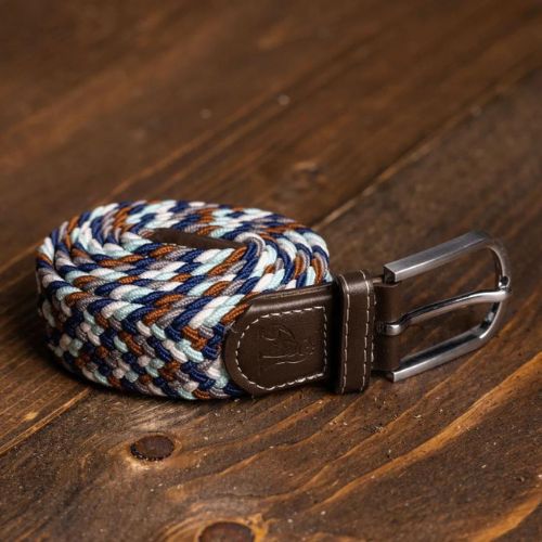 Recycled Woven Belt - Navy/Grey/Brown Zigzag