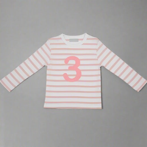 Dusty Pink & White Breton Striped T-Shirt